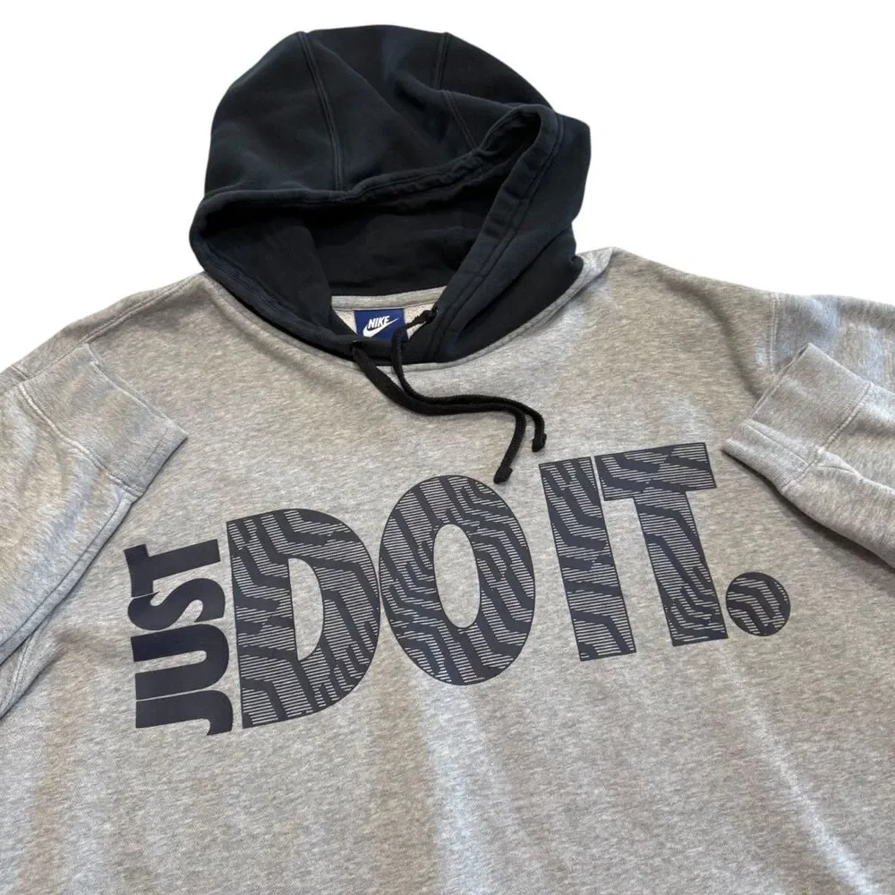 Nike Hoodie Mens XL Gray Just Do It Zebra Print Pullover Graphic Two Tone *READ*